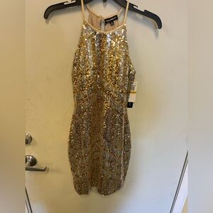 🆕 Sequin Hearts NWT 3 juniors gold ivory dress